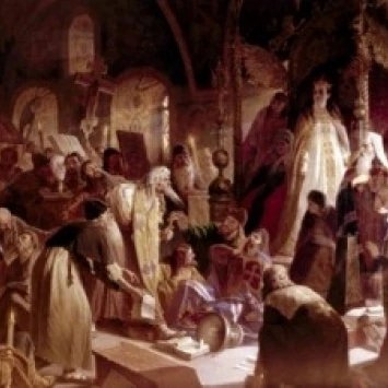 Old Believer Priest Nikita Pustosviat Disputing with Patriarch Joachim on