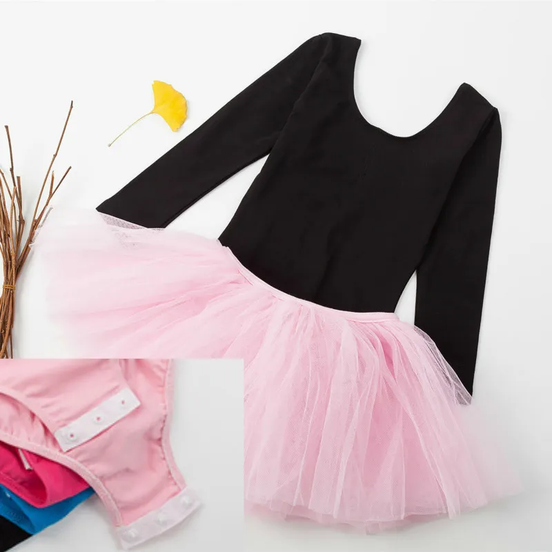 Детская Одежда для танцев, детские костюмы танцевальная пачка юбка с длинными рукавами из спандекса, для гимнастики трико для Балетное платье для девочек Костюмы - Цвет: Black and Pink