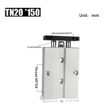 

Bore 20mm Stroke 150mm Double Axis Air Cylinder Aluminum Alloy TN Type Pneumatic Cylinder
