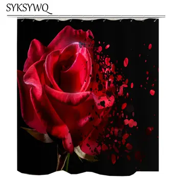 

2019 Valentine's Day Curtain For Bathroom Red Shower Curtain Rose Flower Bathroom Curtain Black Rideau De Douche Romantic Bath
