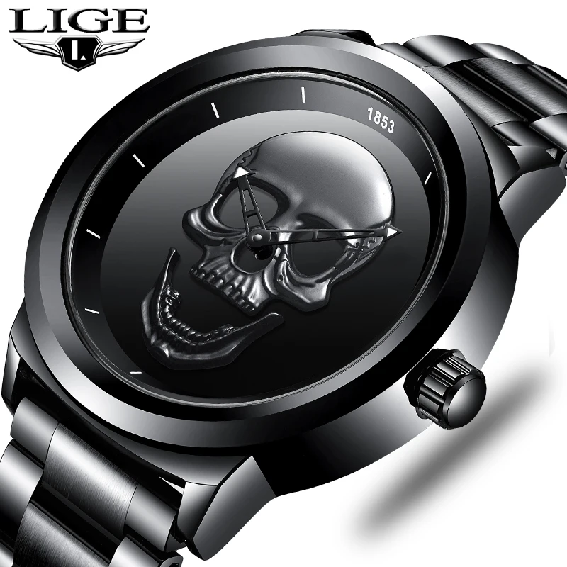 

2018 Cool Punk 3D Crane Hommes Montre Marque LIGE De Luxe acier Quartz Male Montres Etanches Retro De Mode Or Noir Horloge Relog