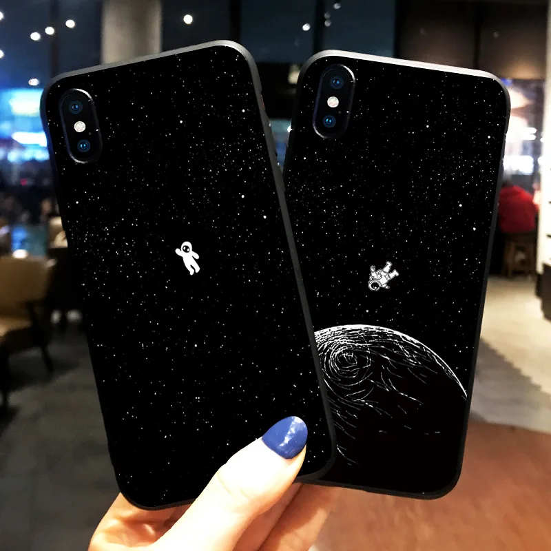 

IIOZO Space Soft Silicone Phone Cases For iphone 7 8 X 6 7plus XR XS Max Moon Astronaut Simple Matte Thin Back Cover