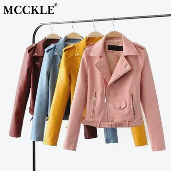 

Women's Faux PU Leather Jacket Long Sleeve Motorcycle Biker Multy Zipper Short Jackets 2020 Spring Autumn Solid Female Coats