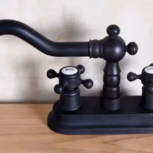 Поворотный носик горячая холодная Ручка черный цвет масло втирают Бронзовый кухонный барная раковина ванная комната два отверстия смеситель кран anf151