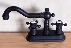 Swivel Spout Hot Cold Handles Black Color Oil Rubbed Bronze Kitchen Bar Sink Bathroom Two Holes Basin Faucet Mixer Tap anf151