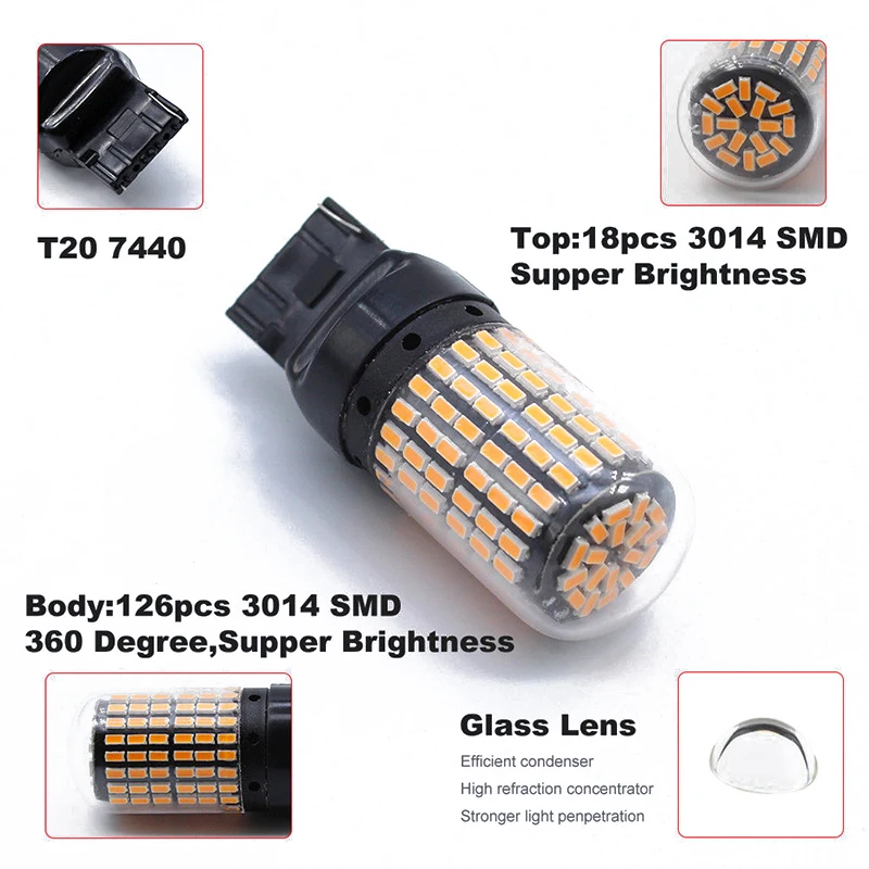 Лампы Автомобильные 2x хвост 7440 WY21W желтый обратный резервный полезный прочный высококачественный комплект