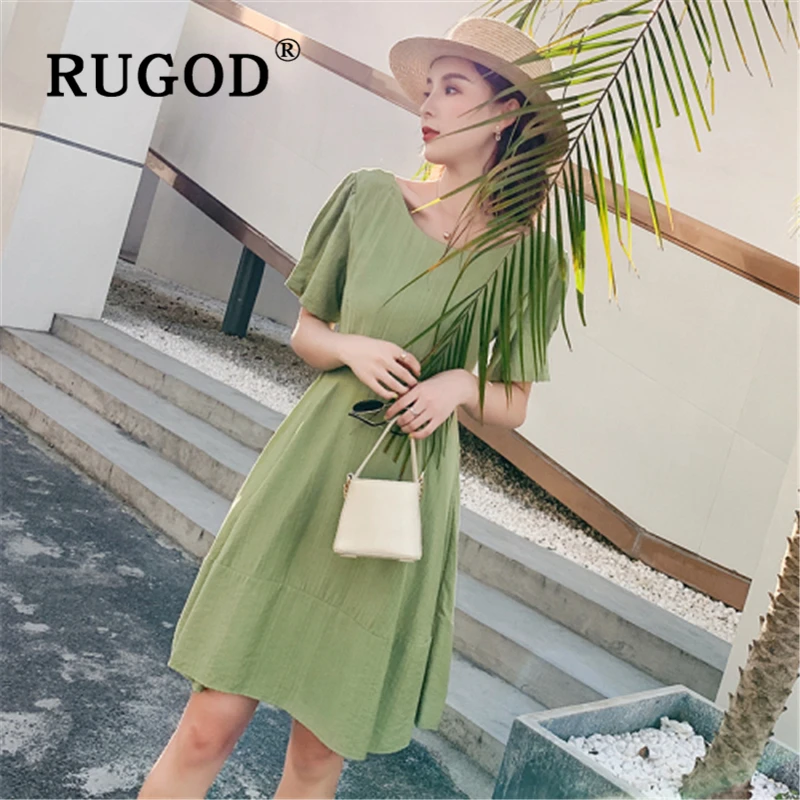 Женское платье с открытой спиной RUGOD корейское однотонное большим бантом на