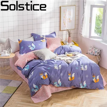 

Solstice Home Textile Purple Pink Girls Bedding Set Fox Duvet Cover Pillowslip Case Plaid Bed Sheets Kid Teen Linens Single Twin