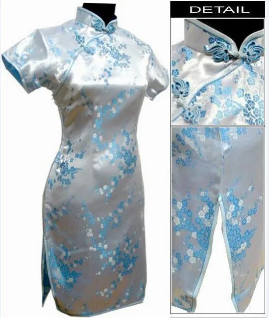 Винтаж Дракон и Феникс Qipao элегантное женское платье большого размера Cheongsam 3XL 4XL 5XL 6XL воротник стойка Сексуальное мини китайское платье Vestidos - Цвет: light blue club