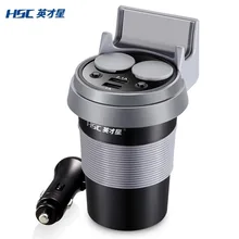 HSC 12-24V 3.1A Output Dual USB Car Charger Car Coffee Cup Holder Dual Cigarette Lighter Sockets Power Adapter