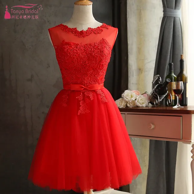 Vestidos de graduación para 8 ° grado rojo cortos Apliques de encaje Homecoming vestidos baratos en Stock DQG307|Vestidos de graduación| - AliExpress