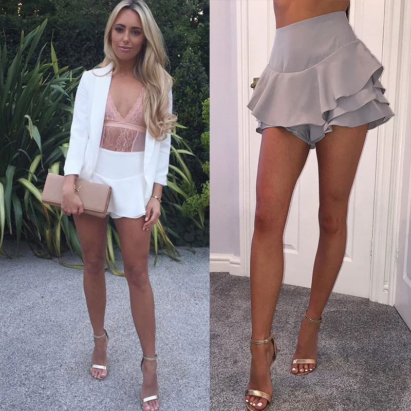 

Ursohot High Waist Ruffles Shorts Women Pleated Package Hip Skirts Elegant Mini Casual Short Skirts For Women Ladies 2019 Summer