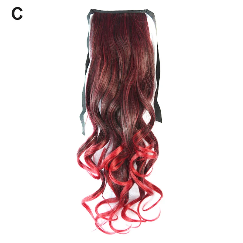 Модные длинные вьющиеся волосы на заколках длиной 17 дюймов, конский хвост, ленточные волосы для наращивания, ломбер, Радужный конский хвост, синтетические накладные волосы - Цвет: Красный