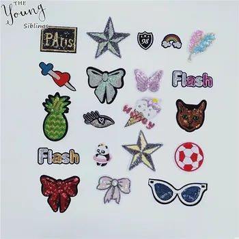

New arrive Cartoon Embroidery patch Hot melt adhesive Patch Sequins DIY Iron on patch Badges Clothing Decorate Sewing Accessory