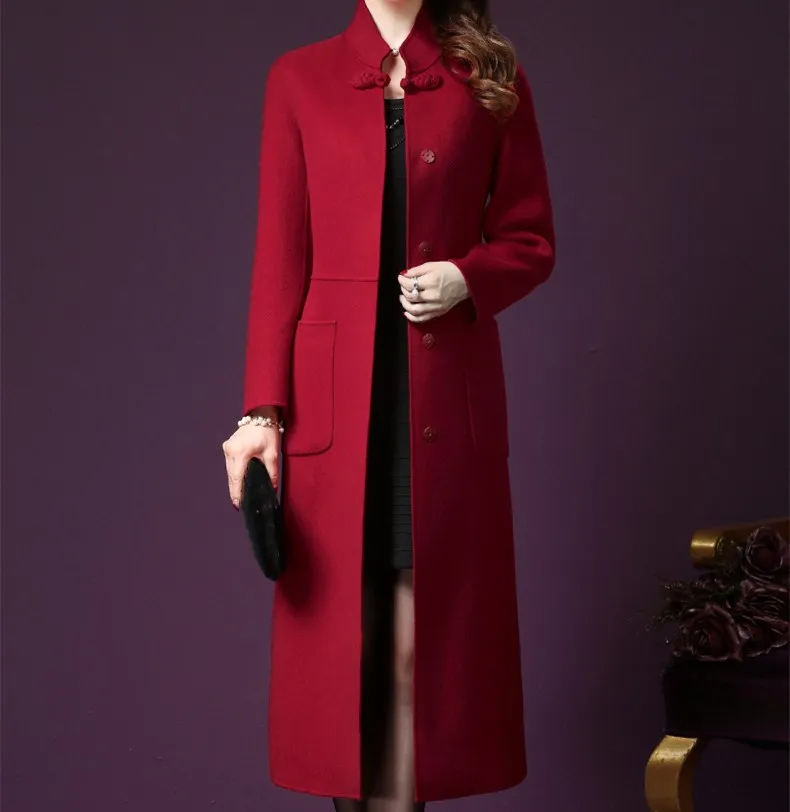 Autumn Winter Stand Collar Woolen Coat Women Long Section Comfortable Coats Solid Pockets Vintage Blends Jackets Autumn Winter Stand Collar Woolen Coat Women Long Section Comfortable Coats Solid Pockets Vintage Blends Jackets