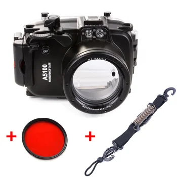 

Underwater Waterproof Housing Diving Camera Case for Sony A5100 16-50mm Lens Camera + Red filter and Quick Release Coil Lanyard