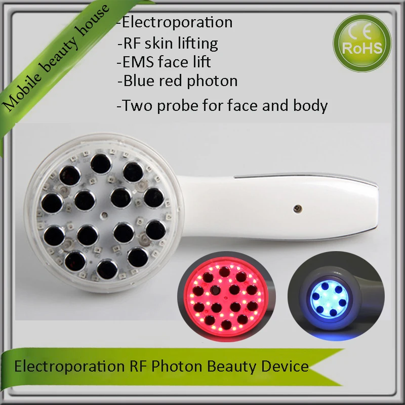 Two Heads RF Radio Frequency Bio Microcurrent Red/ Blue Photon Light Acne Wrinkle Removal Facial Body Skin Care Machine Massager