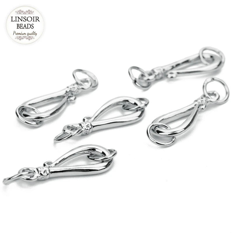 

Linsoir 5pcs/set Rhodium Copper Clasps For DIY Jewelry Findings 27*11mm End Clasp Hooks With Jump Rings for Necklaces Bracelets