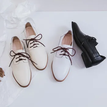 

MLJUESE 2018 women flats cow leather British style soft oxfords shoes spring comfortable casual flats party dress size 34-40