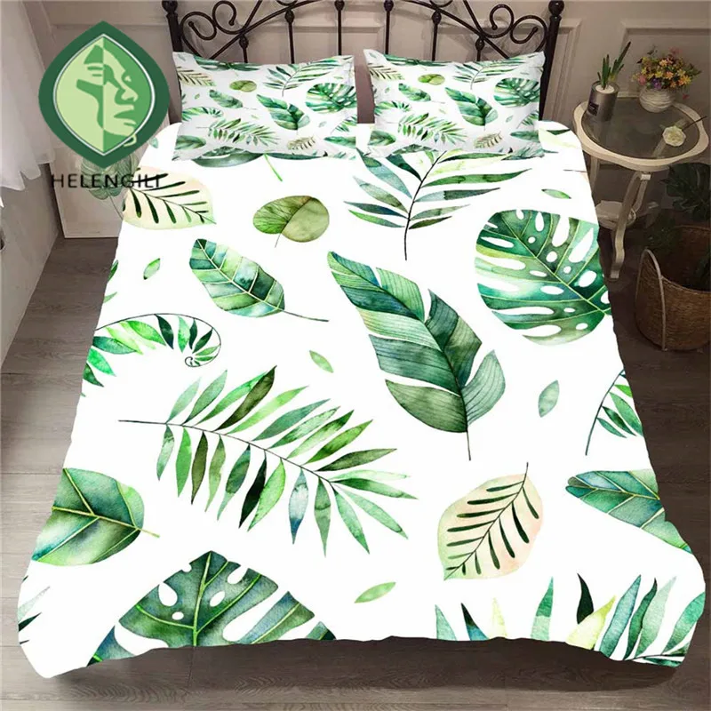 Helengili 3d Bedding Set Tropical Plants Print Duvet Cover Set