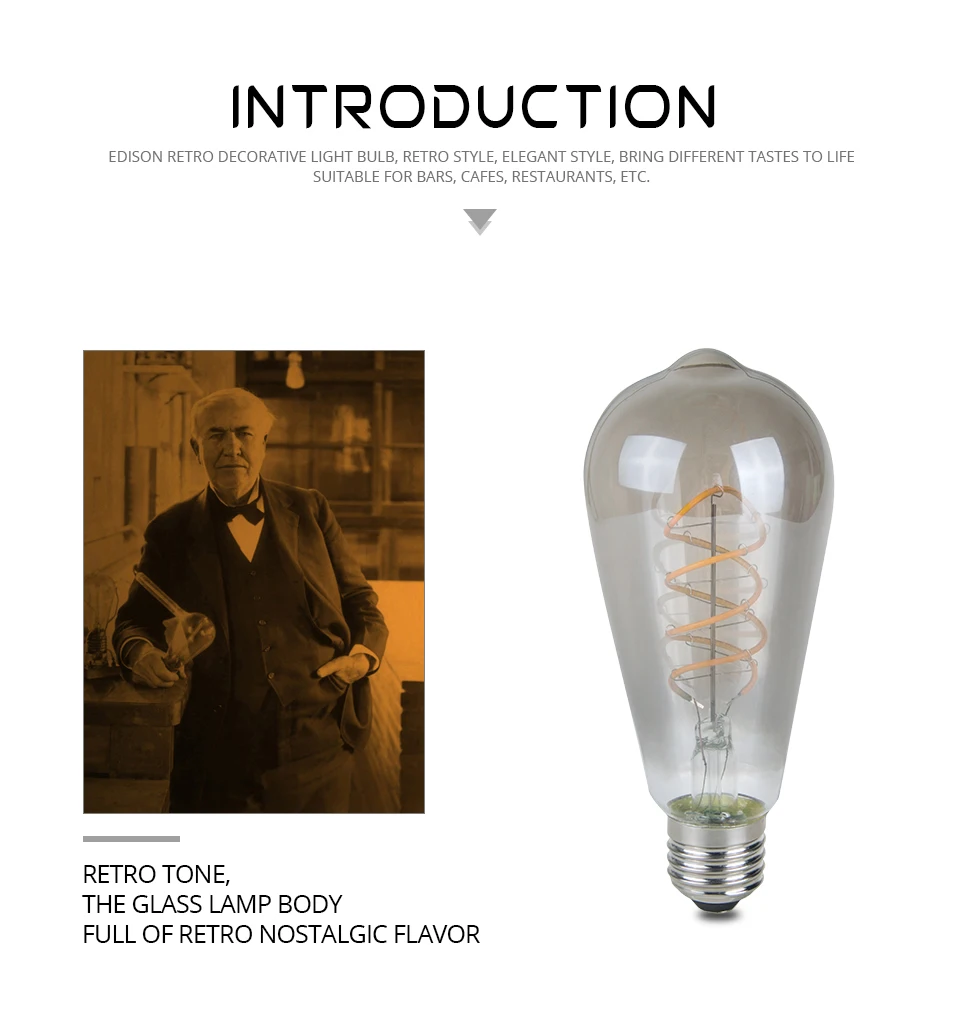 LED Retro Edison Light Bulb E27 220V ST64 Filament Vintage Lampada Ampoule Dimmer Incandescent Bulb Edison Filament Lamp (3)