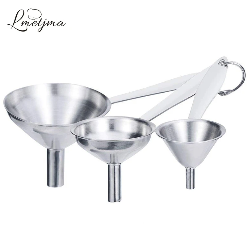 LMETJMA 3pcs/set Stainless Steel Funnel Premium Funnel Set With Handles