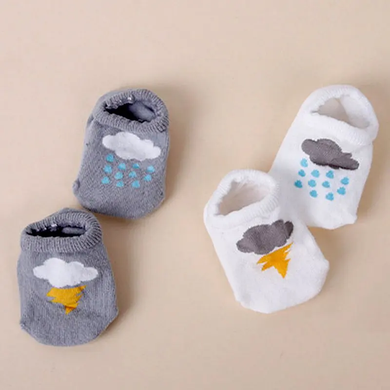 Носки до щиколотки для новорожденных мальчиков и девочек хлопковые нескользящие носки с принтом облака для новорожденных