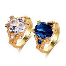 1 Máy tính Mới Xuất Hiện Thời Trang Trang Sức Vàng 18 K Đầy Tròn nữ Màu Xanh Nhẫn Cưới AAA CZ Ban Nhạc size6-10(China)