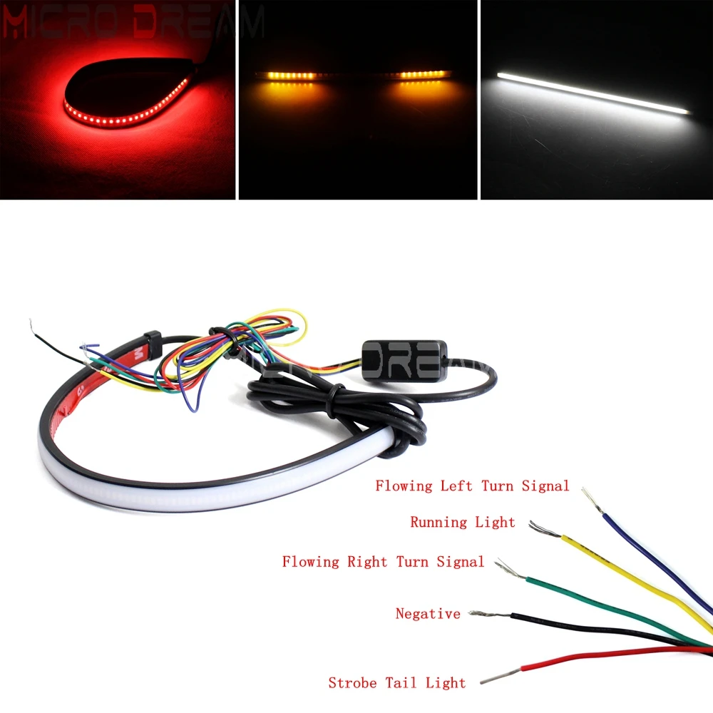 

Motorcycle Sequential Switchback Strobe Stop Taillight Universal Flexible Brake Tail Lights Strip w/ Flowing Turn Signals Light