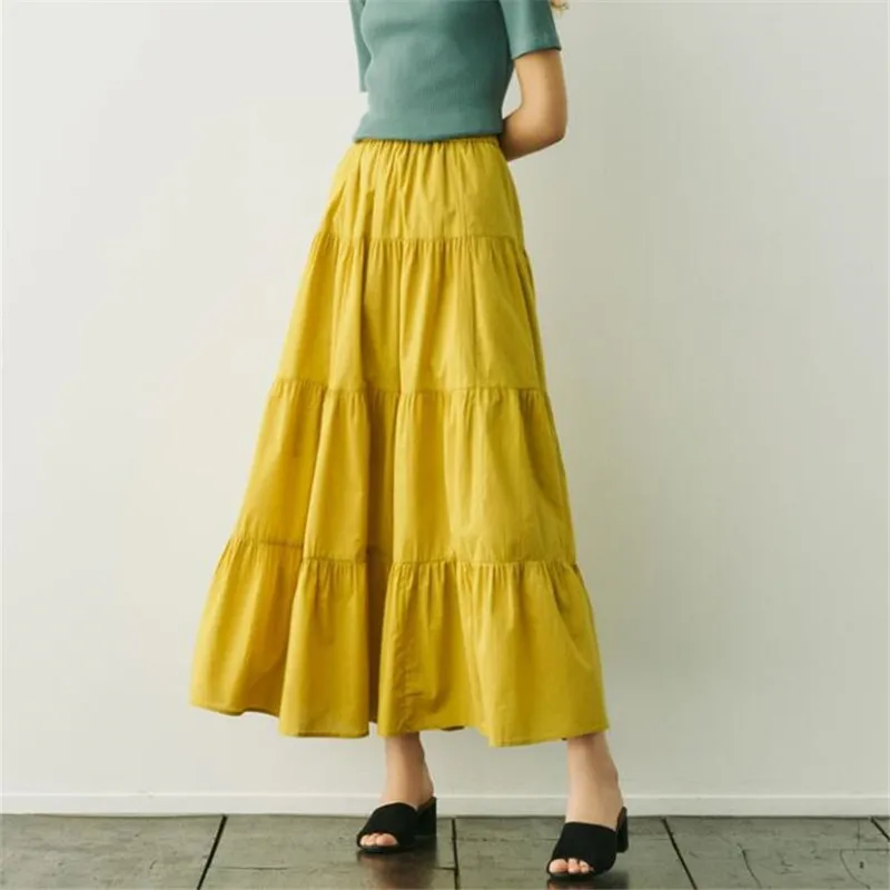

2019 Fashion Women Long Skirts Solid Ruffles Casual Loose A-Linen Skirts Vintage Beach Holiday Skirts Plus Size M-7XL