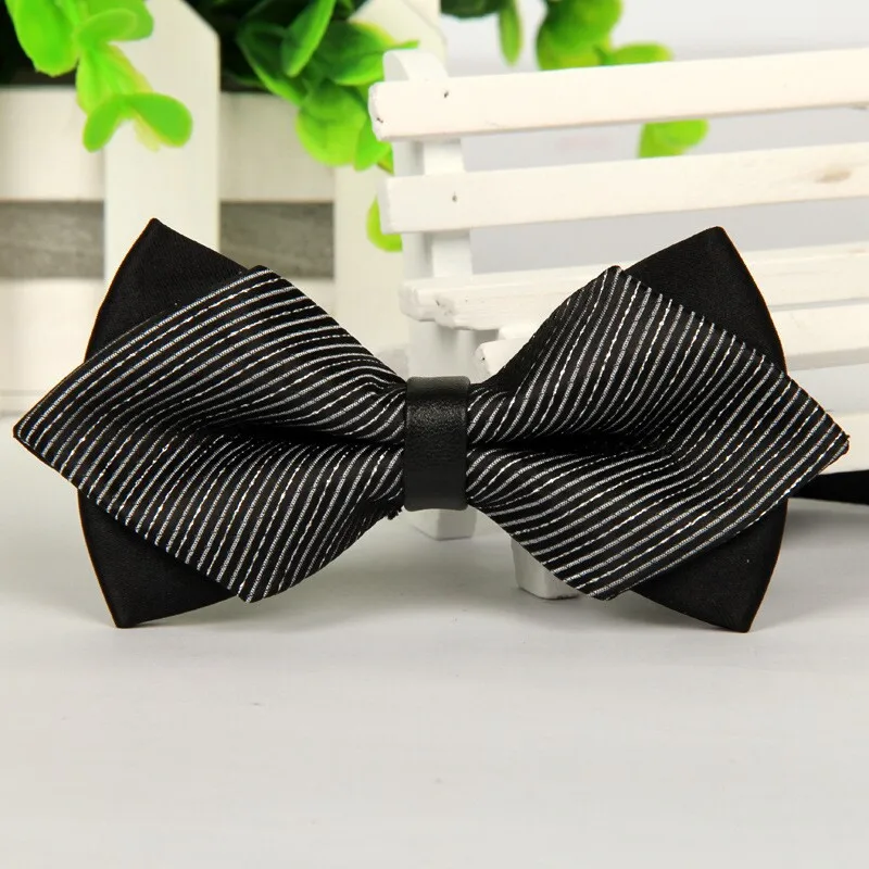 pointed casual black bow tie striped silk butterfly bowties mens 2014
