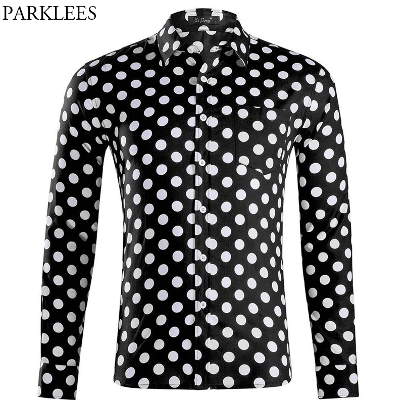 Polka Dot Black Long Sleeve Shirt Men 