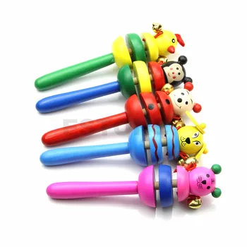 

Kid Bell Toy Handbell Education Musical Instrument Cartoon Animal Wooden Rattles