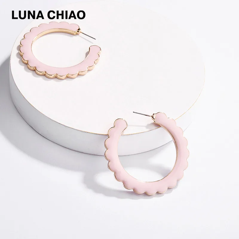 LUNA CHIAO модные ювелирные изделия эмалированные металлические серьги-обруч для женщин большой, в стиле бохо Brincos богемные серьги из бижутерии - Окраска металла: Pink