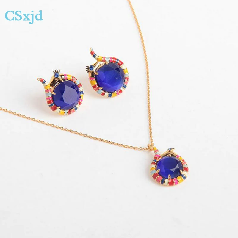 

CSXjd Luxury fashion charm necklace High Quality copper Blue stone Enamel Cute snake necklace