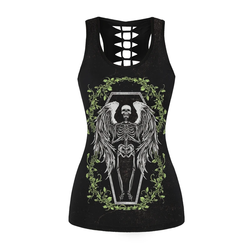 

Women Sport Vest Skull 3D Print Femme Yoga Shirt Hollow Out Running Fitness T-shirt Skeleton Tank Tops Skinny Elastic Gym Blouse