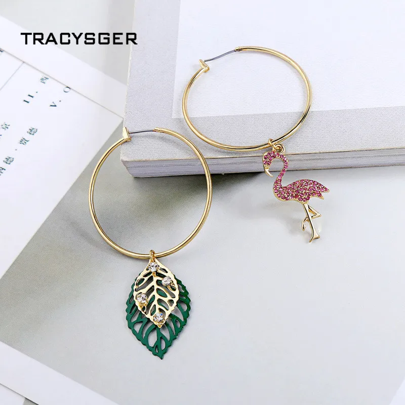 

AB-ed01606c /TRACYSGER/T flamingo leaves asymmetrical earrings