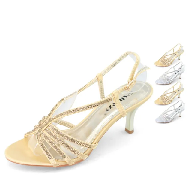 Shoezy Brand Womens Slingback Sandals Stry Rhinestone Kitten Shoezy Brand Womens Slingback Sandals Stry Rhinestone Kitten Heels Gold Silver Wedding Party Low Heel
