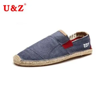

Stylish men's Canvas Linen Espadrilles color-blocking casual shoes,Big size 45 durable rubber sole light shoes Male Blue/Khaki