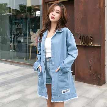 

Blue Denim Jackets Women Boyfriend Style Long Sleeve Coat Vintage Jeans Jacket Causal Loose Spring Autumn Denim Coat Jeans