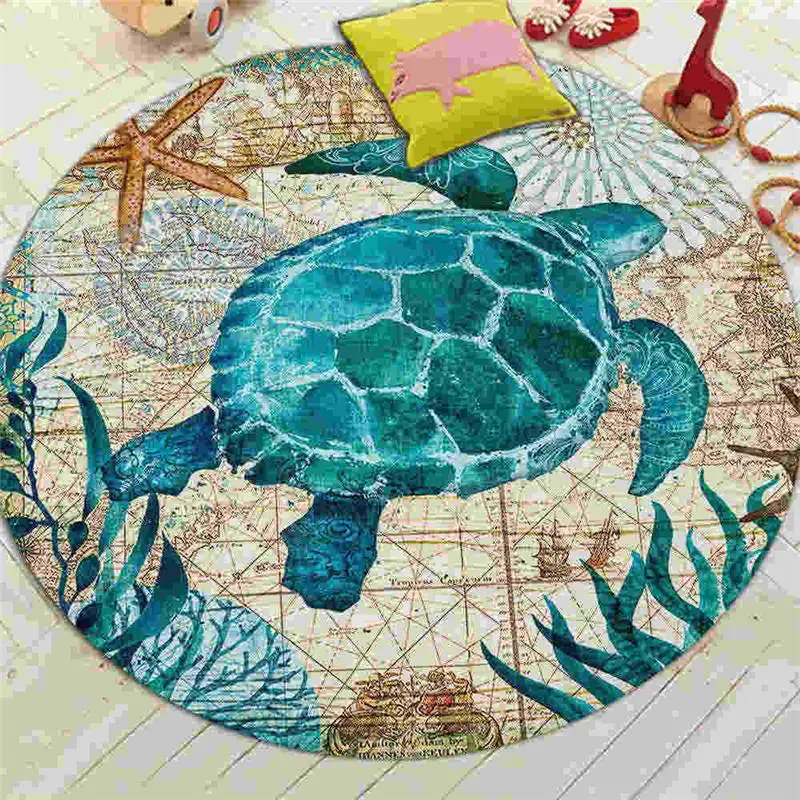 Коралловый бархат компьютерное кресло пол коврики морская черепаха Осьминог печатных круглый ковры для детей спальня Игровая палатка - Цвет: 1