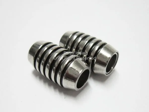 

6mm Round magnetic clasp Rhodium plated stripe Round leather clasp