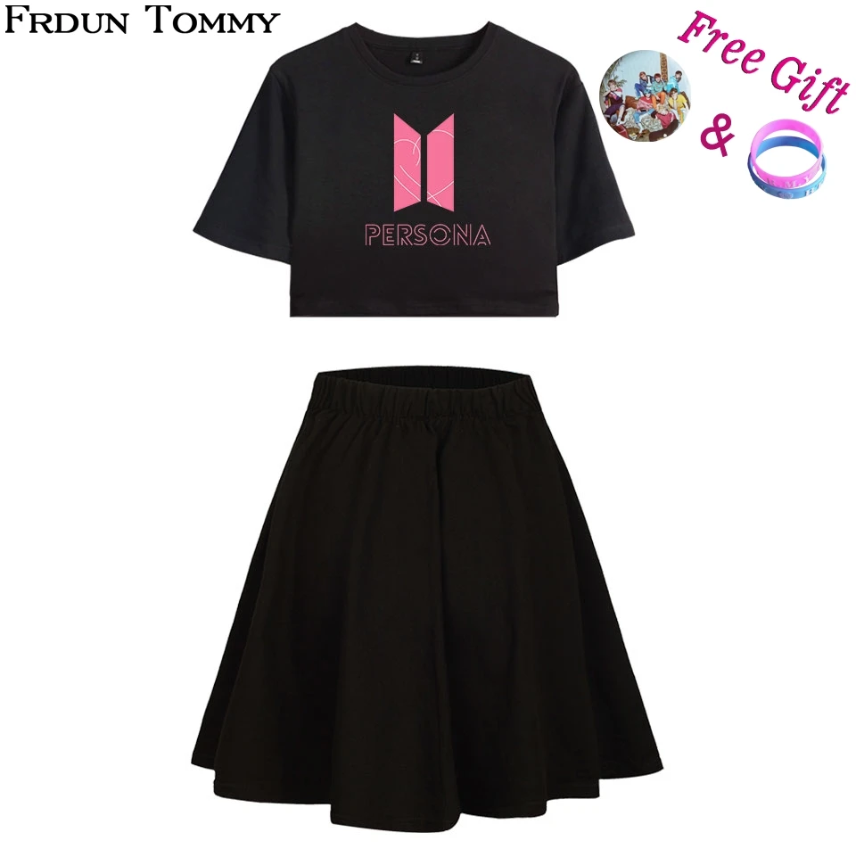 

Kpop Map of the Soul Persona Two Pieces Summer women' Nevel Short Sleeve A-line Skirt 2019 New Casual Sexy Harajuku Summer Set