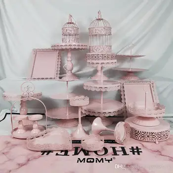 

19 PCS Pink Metal Iron Cupcake Display Rack Resuable Dessert Cake Stand For Wedding Birthday Party Decoration Holder