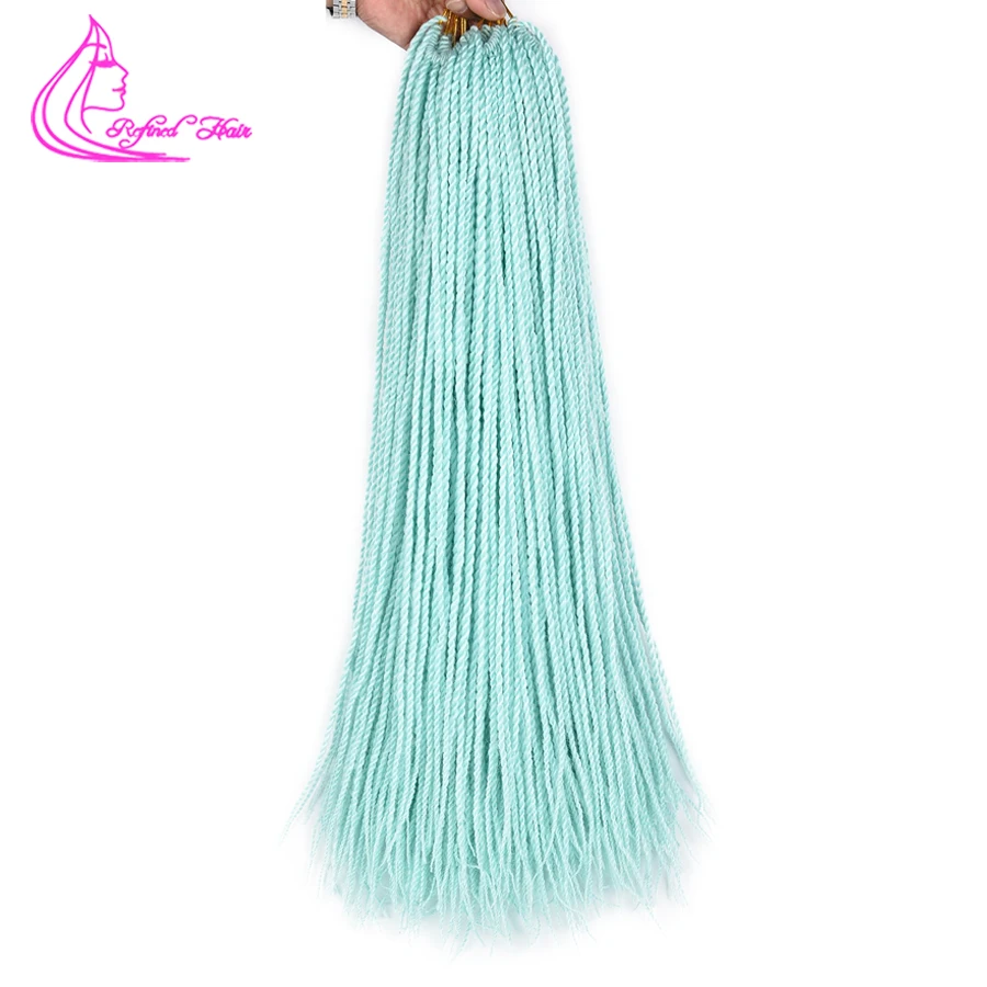 

Refined Ombre Senegalese Twist 24inch Colored Crochet Braids Hair Extensions 30Roots Synthetic Hair for Braid Blue Green Pink