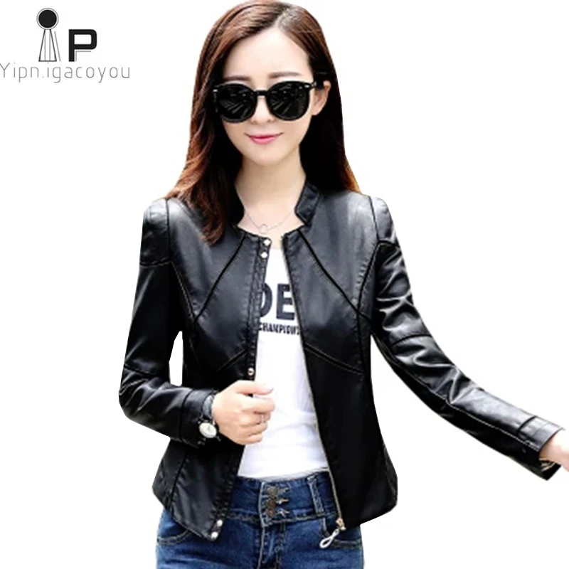 

Autumn Leather Jacket Women 2019 Plus Size Black Short Slim Faux Ladies Leather Coat Fashion Sheepskin Coat Bomber Jacket 3XL4XL
