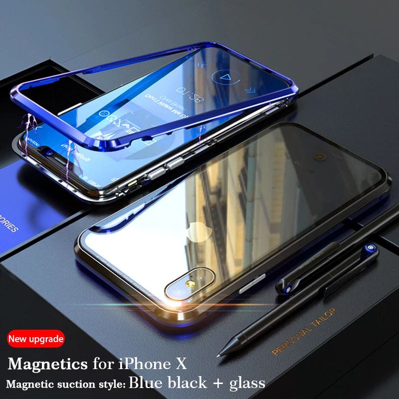 Magnetic Adsorption Case For Iphone X 8 7 Plus Clear Tempered Glass + Built-in Magnet Case For Iphone 10 Metal Ultra Cover Back  (24)