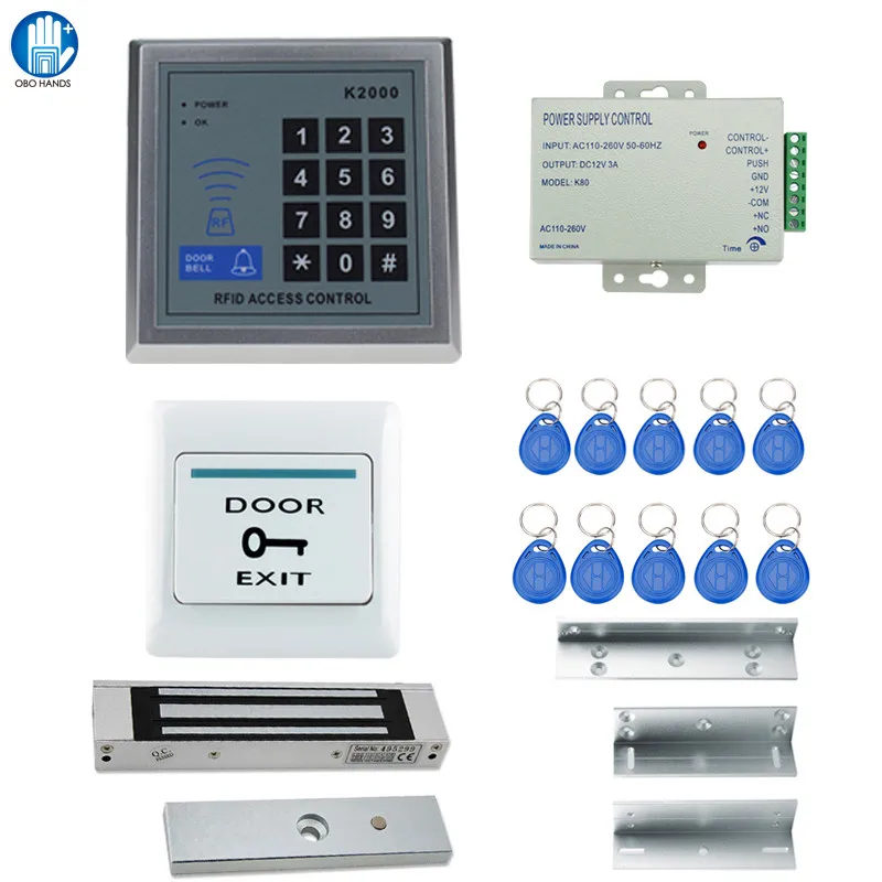 

K2000 Access Control System Kit Set Device for Access Control+Power Supply+Button+RFID Card+Lock+Door Holder+Bracket For Office
