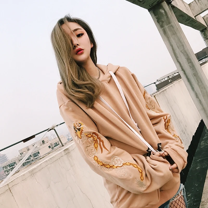 Women China Style Hoodies Fashion Embroidery Dragon