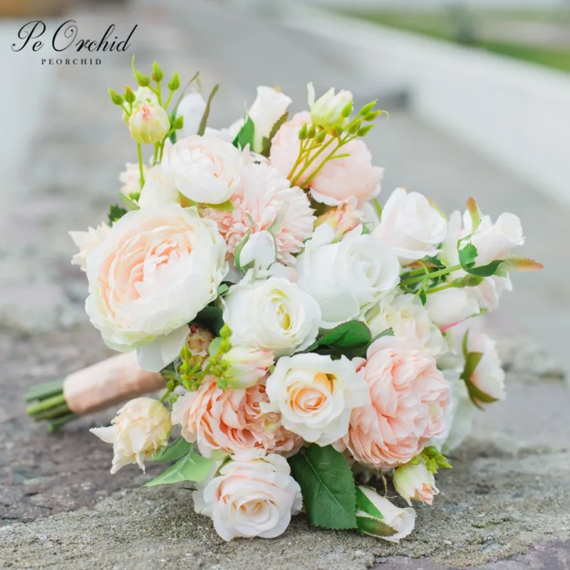 

PEORCHID Romantic Peach White bridal Bouquet Rose Peony Bride Flower Wedding Decoration Ramo Flores Boda Bridesmaid Bouquet